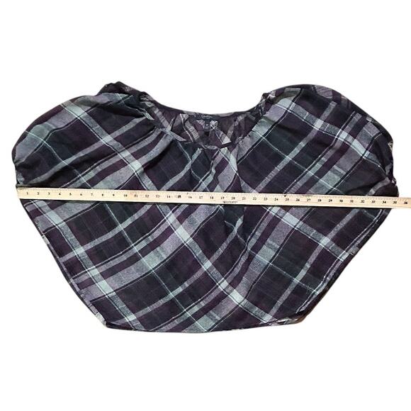 Jessica Simpson Cold Shoulder Dolman Sleeve Sheer Plaid Top Medium - Picture 3 of 6